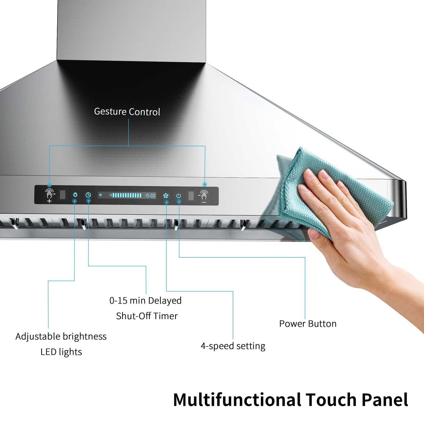 IKTCH Wall Mounted Range Hood 30 inch, 900 CFM Ducted/Ductless Range Hood, Stainless Steel Range Hood with Gesture Sensing & Touch Control IKP02R-30