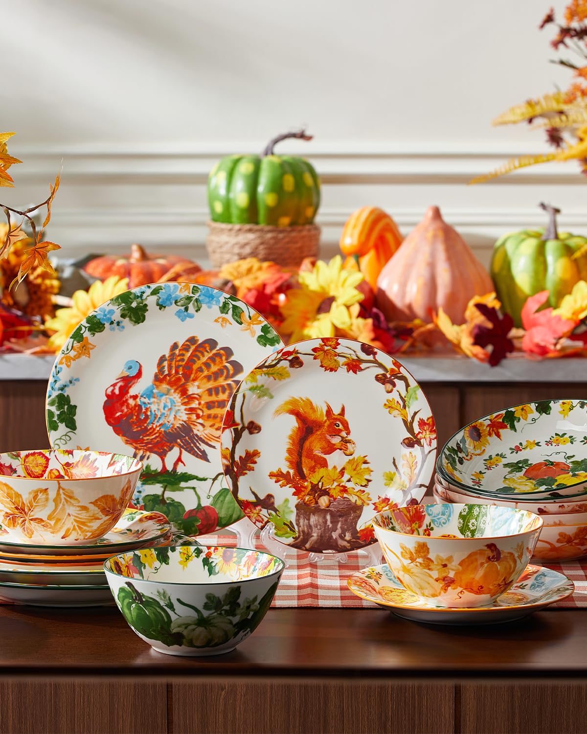 Metahom Fall Bowls Set of 6, Thanksgiving Ceramic Bowls for Cereal, 6.3" Pumpkins Soup Bowls, Autumn Harvest, Dishwasher and Microwave Safe