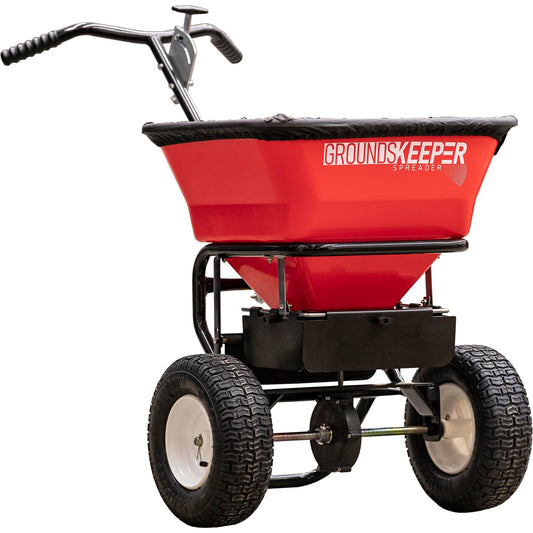 Buyers Products Multi-Purpose Walk Behind Push Spreader 3039632R Grounds Keeper, 100 Pound Capacity, Multi Use Tool for Grass Seed, Salt, De-Icer, Fertilizer and Seeds