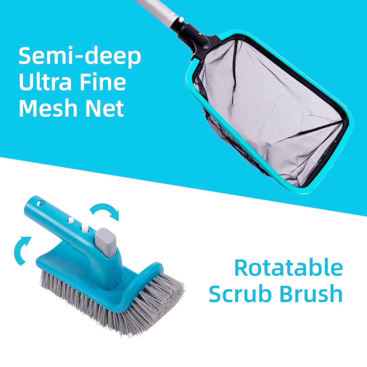 Sepetrel Deluxe Swimming Pool Cleaning Kit Including 2 Brush Heads, 2 Pool Skimmer Nets(NO Pole)