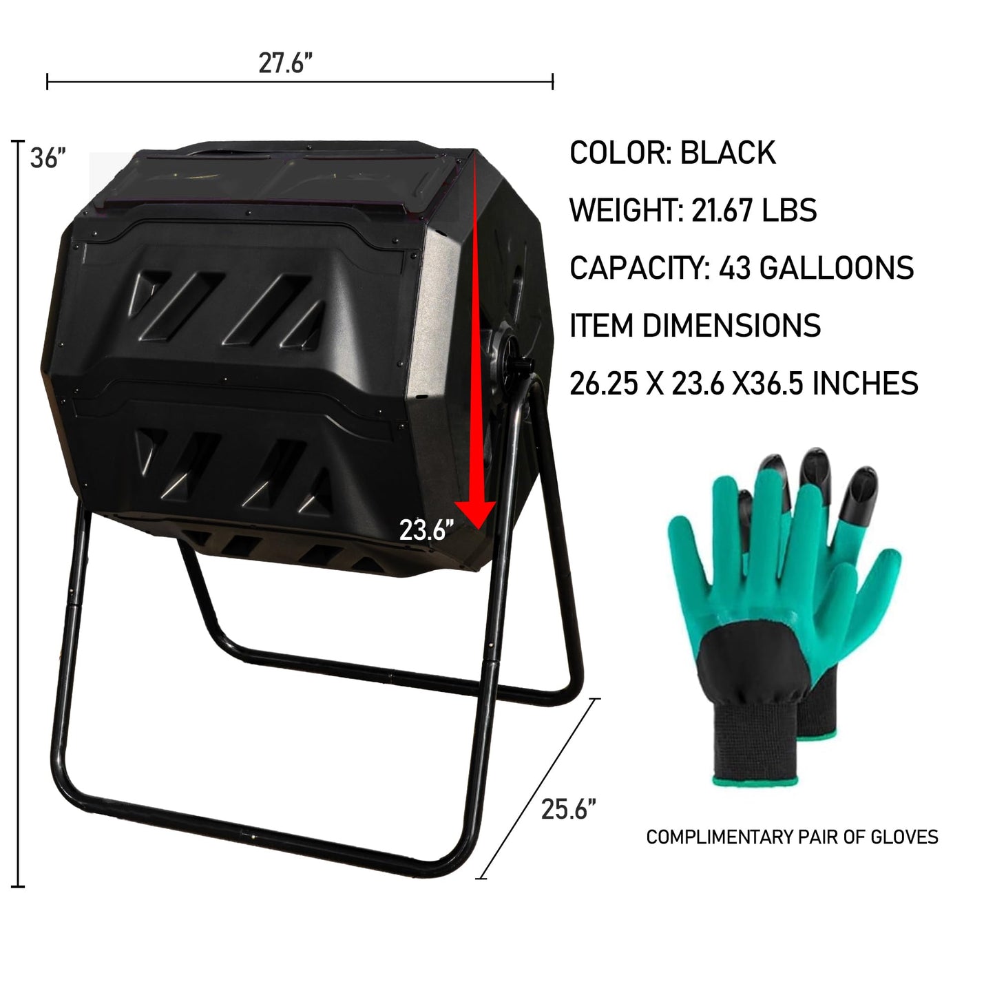 Hourleey Compost Bin Outdoor, 43 Gallon Dual Chamber Tumbling Composting Bin with Sliding Doors, Tumbler Rotating Batch Composter Bin for Garden Kitchen Yard