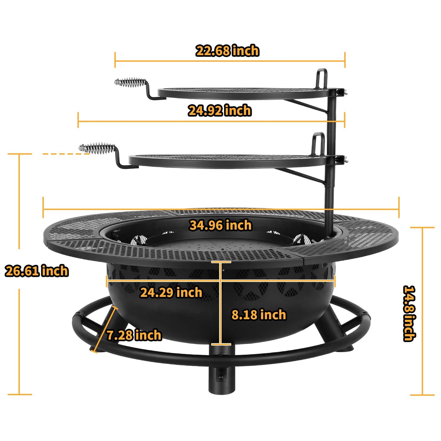 Hykolity 35 Inch Fire Pit with Cooking Grate & Charcoal Pan, Outdoor Wood Burning BBQ Grill Firepit Bowl with Cover Lid, Steel Round Table for Backyard Bonfire Patio Picnic