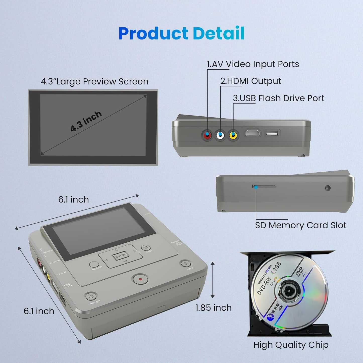 Clariviews VHS to DVD Recorder, TV to USB Device or SD Card or HDD Recorder, Smart Phone WiFi to DVD/USB/SD/HDD Copy, WiFi APP Media Recorder【Comes with 10 Free DVD-R 】