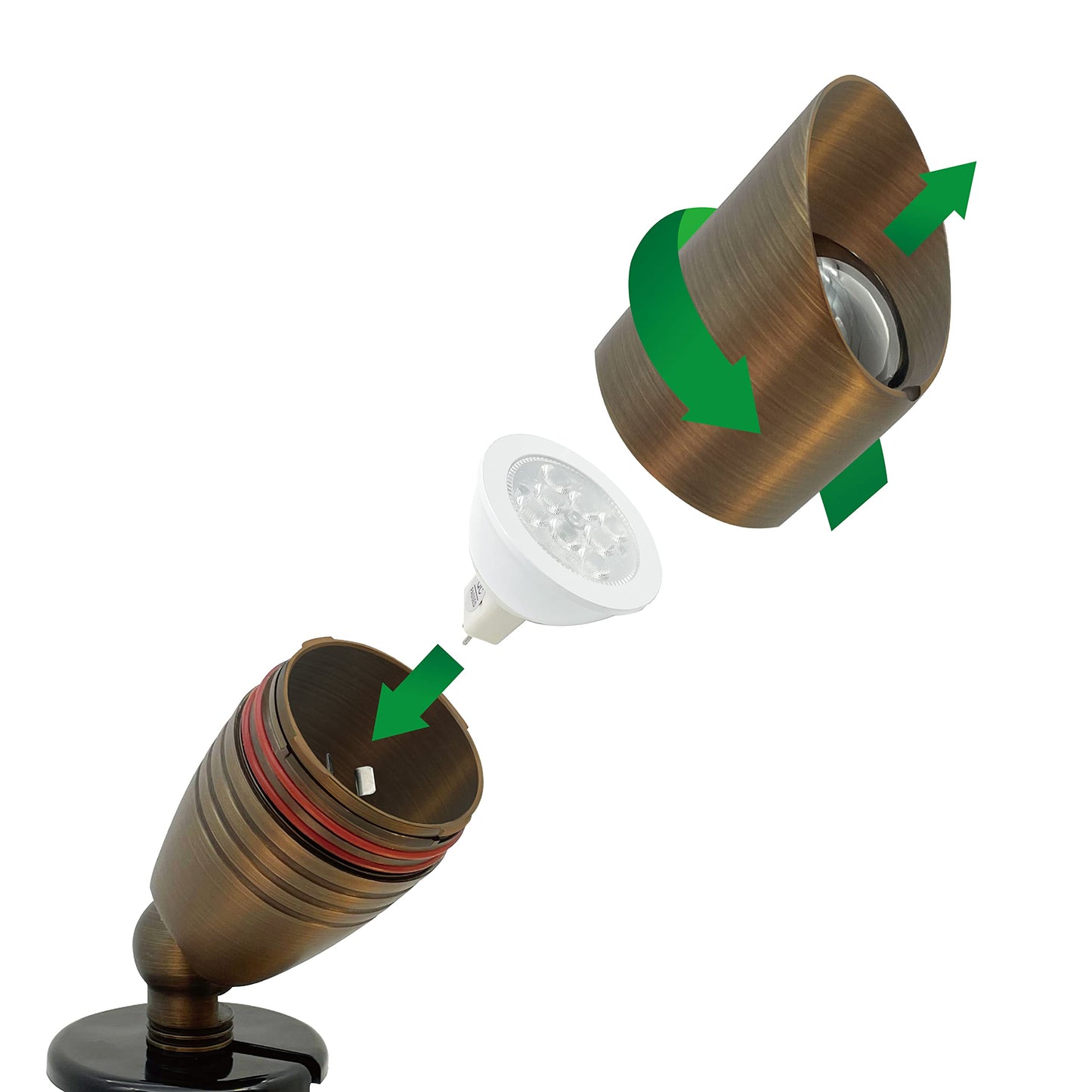 GKOLED UL Listed Solid Brass Landscape Spotlight, Low Voltage Outdoor Directional Uplight, with 5W MR16 LED Bulb & Large Rugged Slot Spike, 12V AC/DC Garden Patio Spot Up Light (10 Pack)