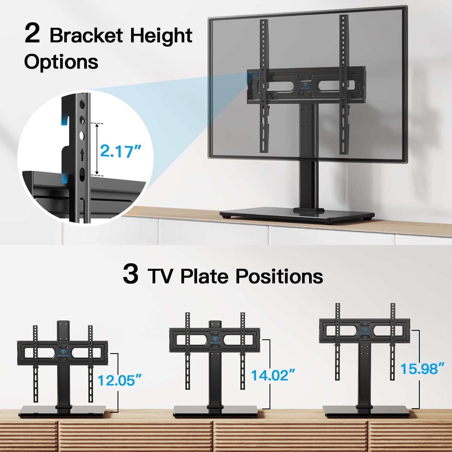 PERLESMITH Universal TV Stand Table Top TV Base for 32 to 60,65 inch LCD LED OLED 4K Flat Screen TVs-Height Adjustable TV Mount Stand with Tempered Glass Base, VESA 400x400mm,Holds up to 88lbs PSTVS15