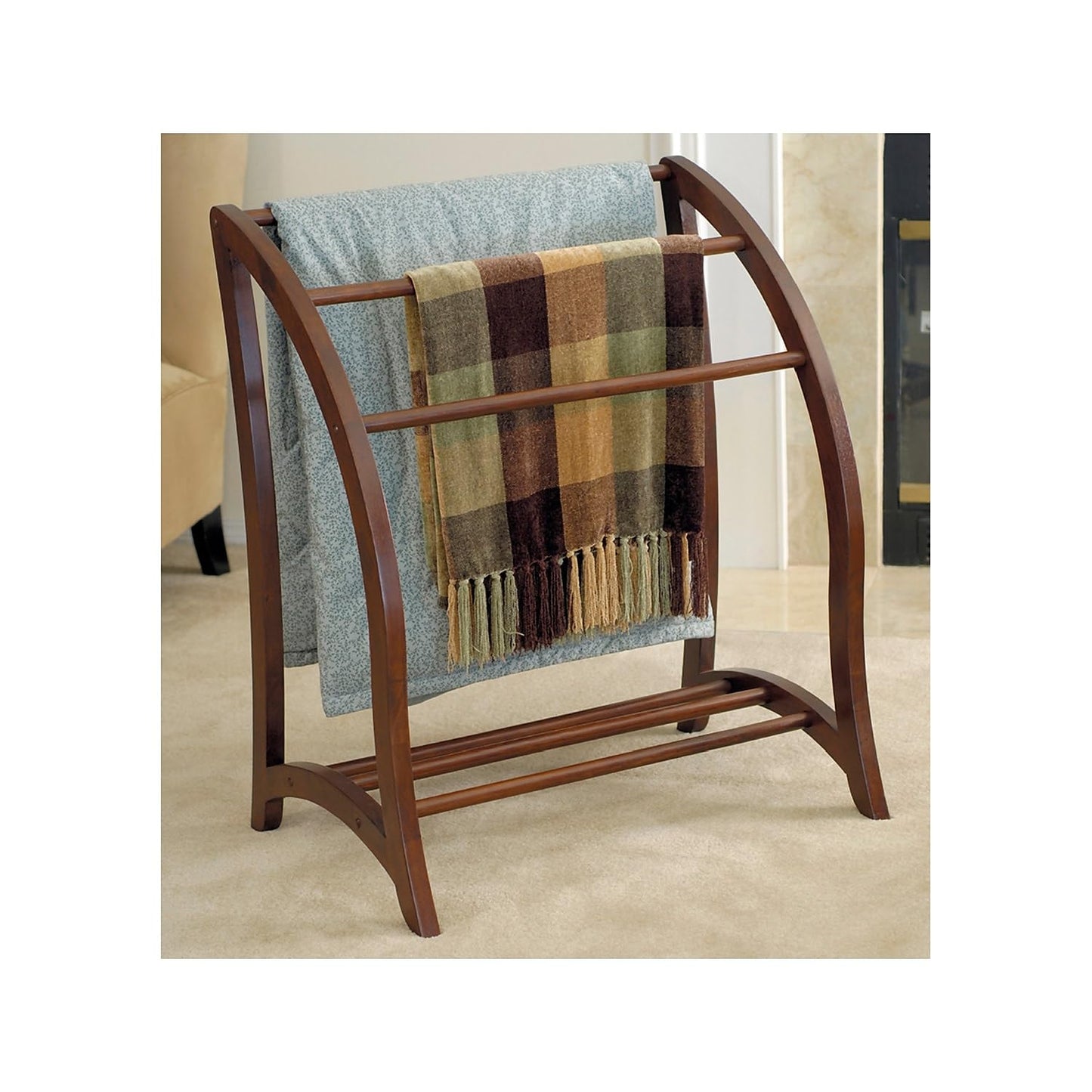 Winsome Wood Quilt Rack With 3 Rungs, Antique Walnut (94036)