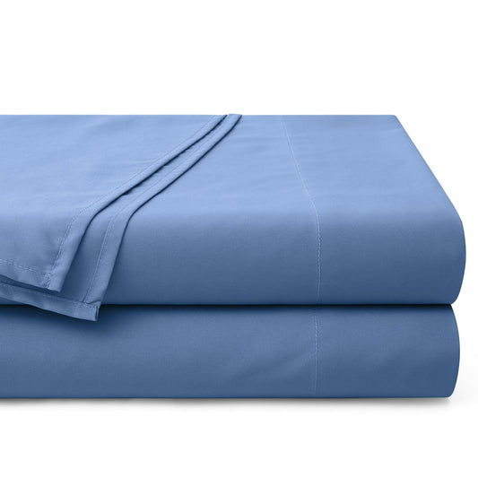 Horbaunal 2 Pack Full Flat Bed Sheets Only - 1800 Thread Count Microfiber Blue Flat Sheet Only - Wrinkle Free & Ultra Soft Bed Top Sheets Full Size