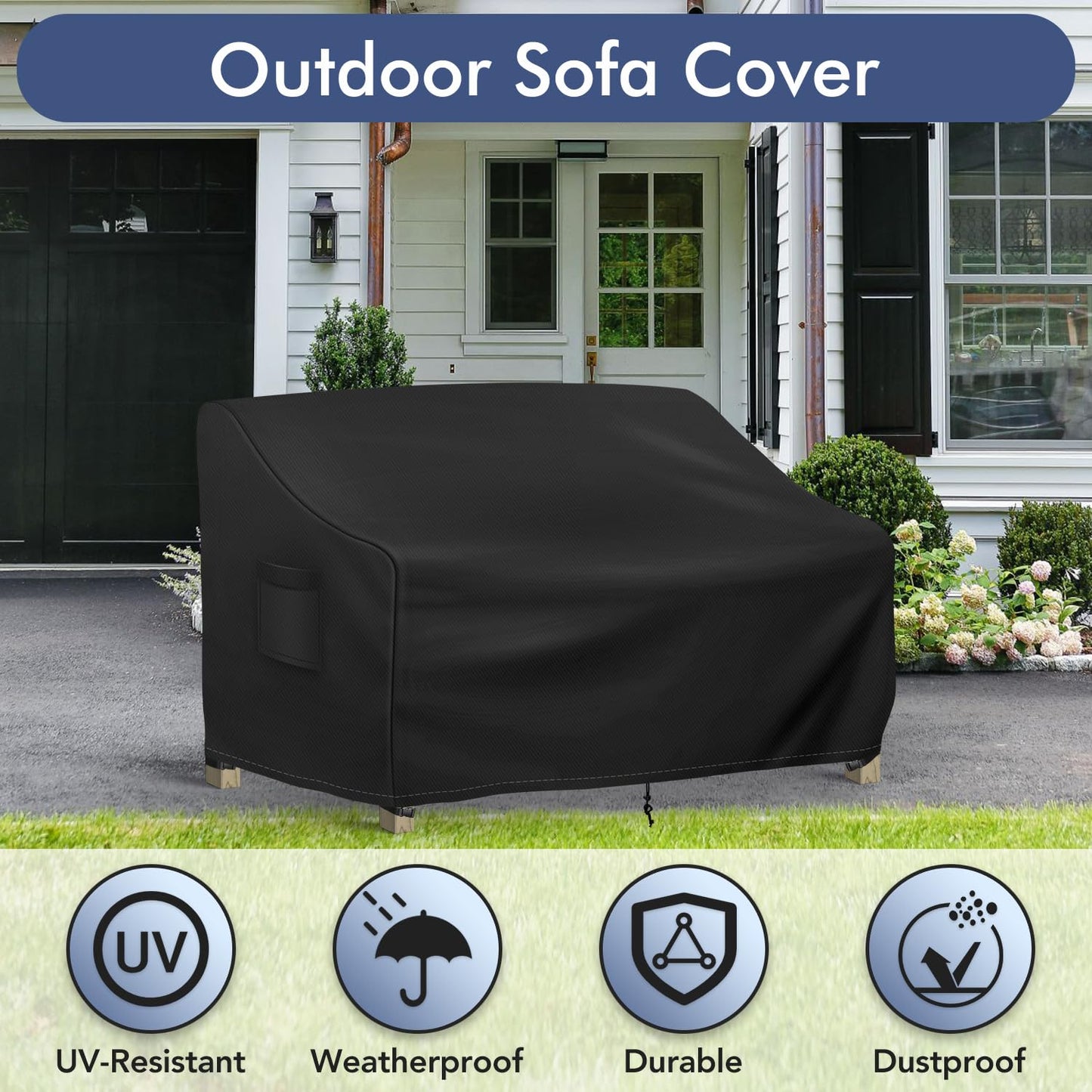 Richwon Patio Loveseat Cover Waterproof, 2-Seater Outdoor loveseat Cover, Patio Furniture Covers with Air Vent and Handles, 54W x 37D x 35H Inches, Black