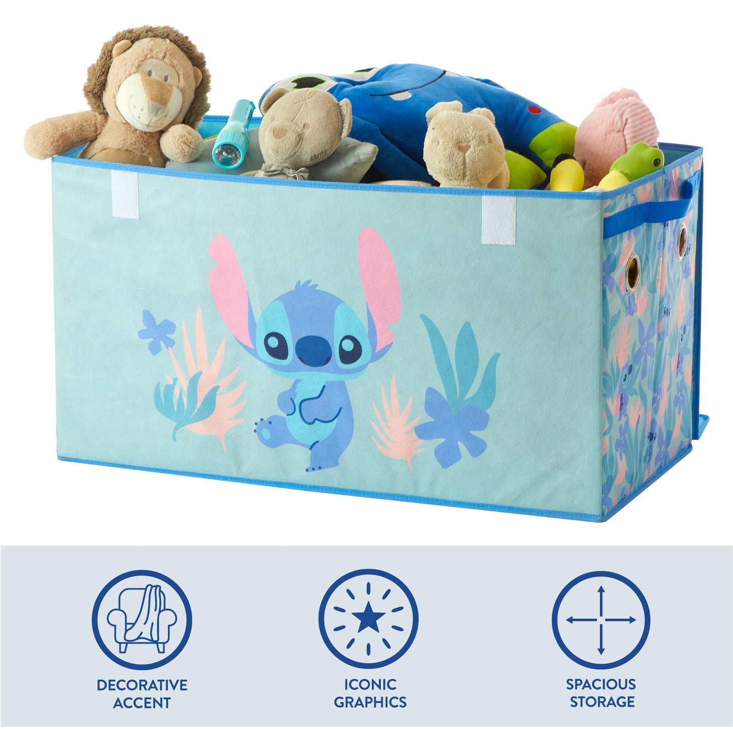 Idea Nuova Disney Stitch Collapsible Storage Trunk, Durable with Soft Lid, 28.5"x14.5"x16"