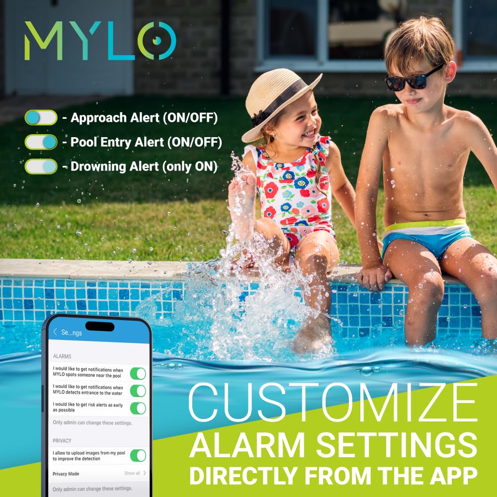 MYLO Smart AI Pool Alarm - Dual Camera - Underwater Drown Monitor System- Pool Alarms for Inground Pools & Above Ground Pools (20ft Power Cord)