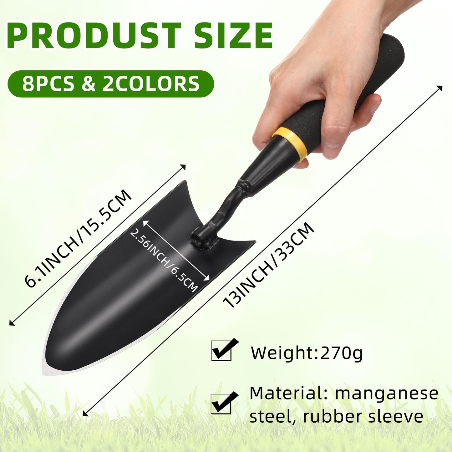 Leriton 8 Pcs Garden Trowel Heavy Duty Garden Hand Shovel Tool Carbon Steel Garden Trowel for Digging Metal Hand Shovel Garden Spade with Resin Handle for Garden Lawn Yard Farm Home Shop Planting