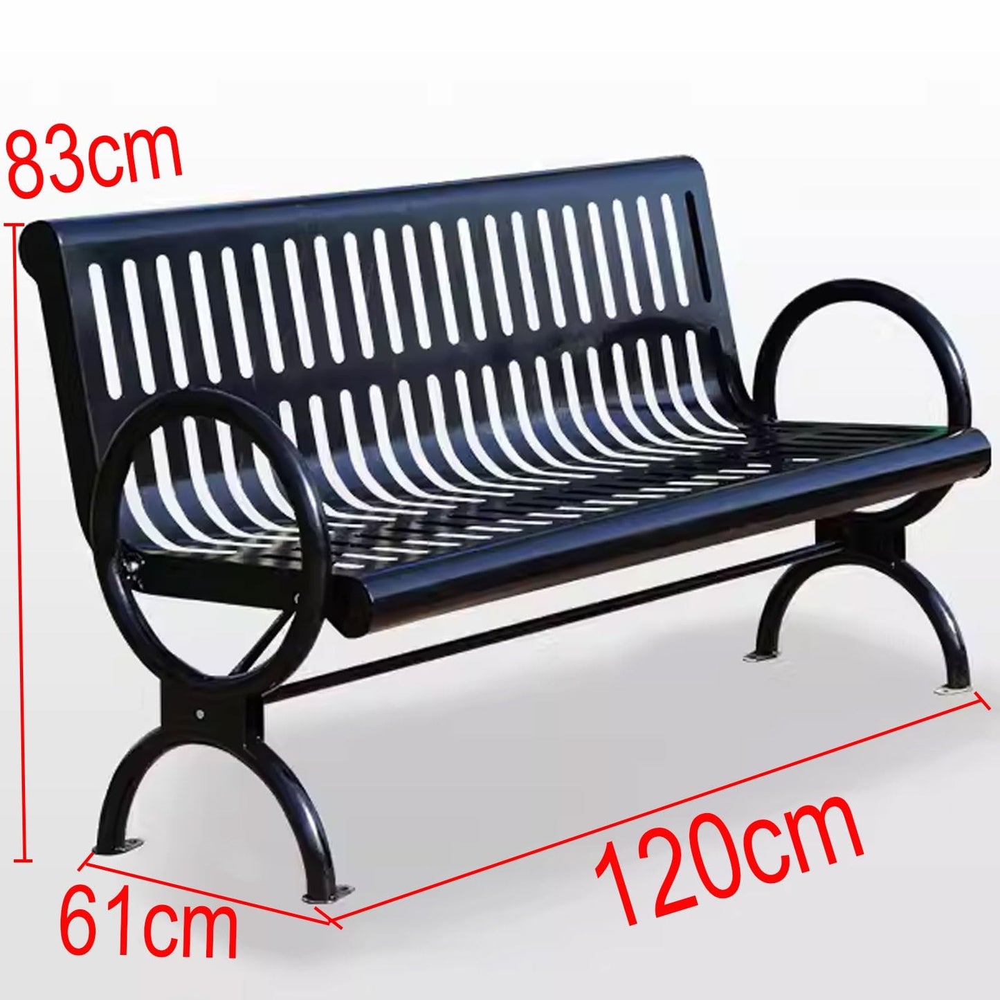 AoForce Metal Garden Benches for Outdoors 120 * 61 * 83CM Park Chair Made of Galvanized Steel Pipe with Backrest and Armrests Modern Slatted Design for Patio