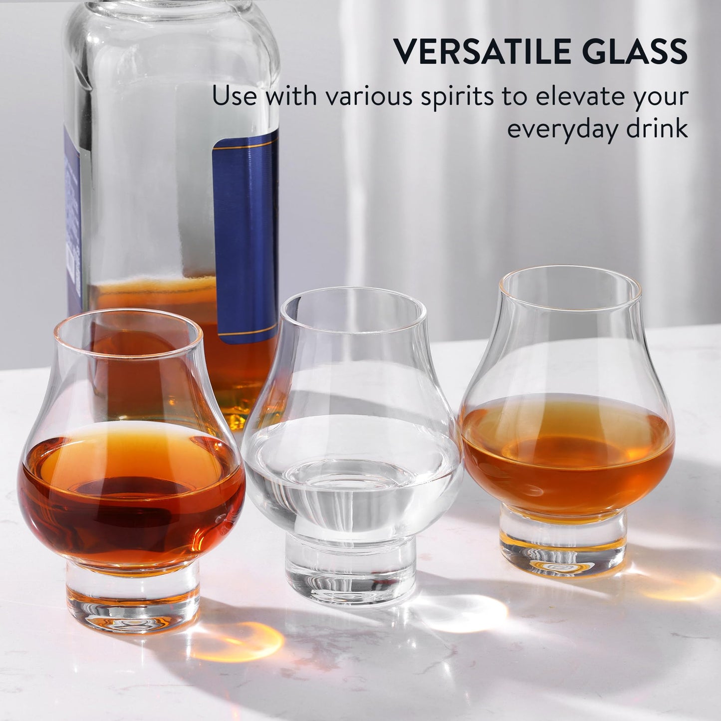 ELIXIR GLASSWARE Snifter Glass with Bamboo Lids, Set of 4-7.4 oz - Glasses for Neat Bourbon, Whiskey, Brandy & Cognac - 4 Pack of Sipping & Tasting Snifters for Fine Spirits