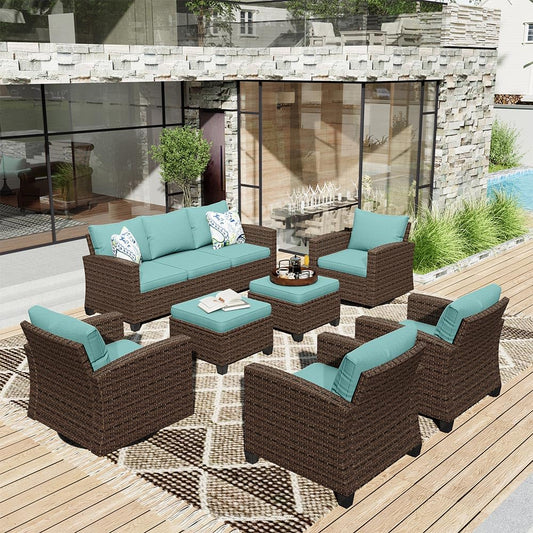 HERA'S HOUSE Outdoor Patio Furniture Set with Swivel Rocker Glide Chairs, 7 Pieces Patio Conversation Sectional Sofa Set for Backyard Deck Porch