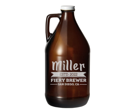 TEEAMORE Amber Growler 64 oz Personalized Beer Growler Amber Glass Growlers Custom Handled Jugs Glass Growler for Beer