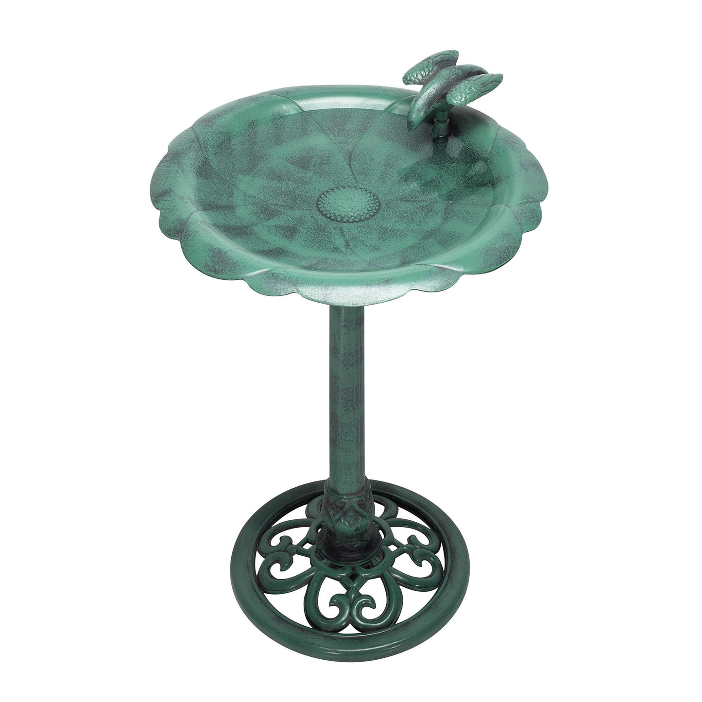 Alpine Corporation 31" Tall Outdoor Antique Flower Birdbath with Bird Decoration Yard Statue