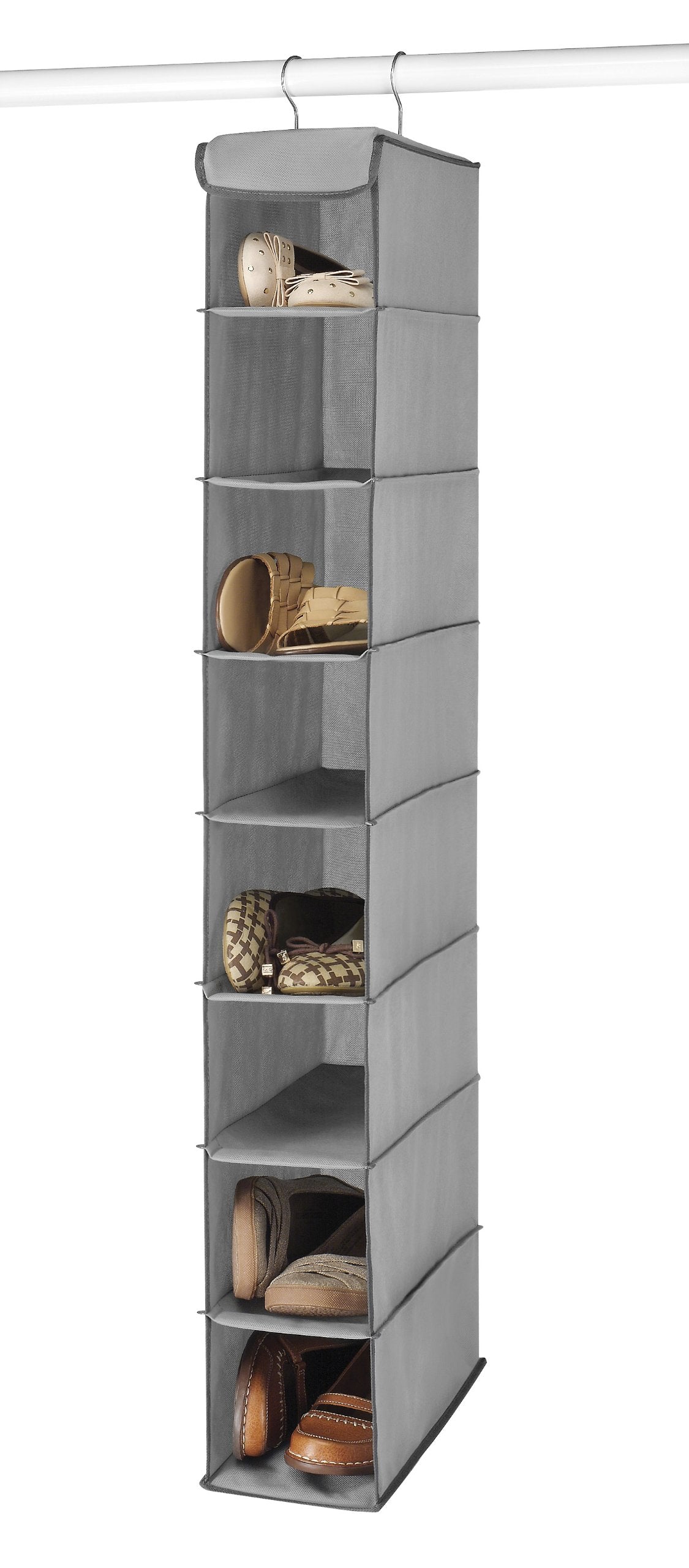 Whitmor Hanging Shoe Shelves - 8 Section - Closet Organizer - Grey