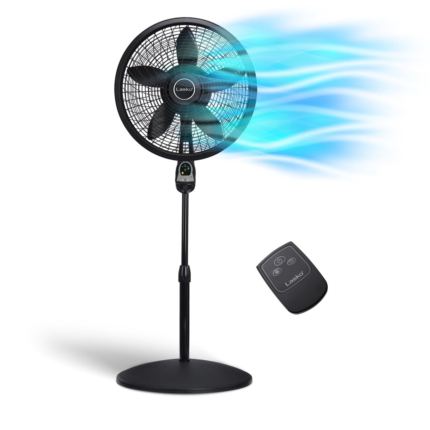 Lasko Oscillating Cyclone Pedestal Fan, Adjustable Height, Timer, Remote Control, 3 Speeds, for Bedroom, Living Room, Home Office, 18", Black, 1843