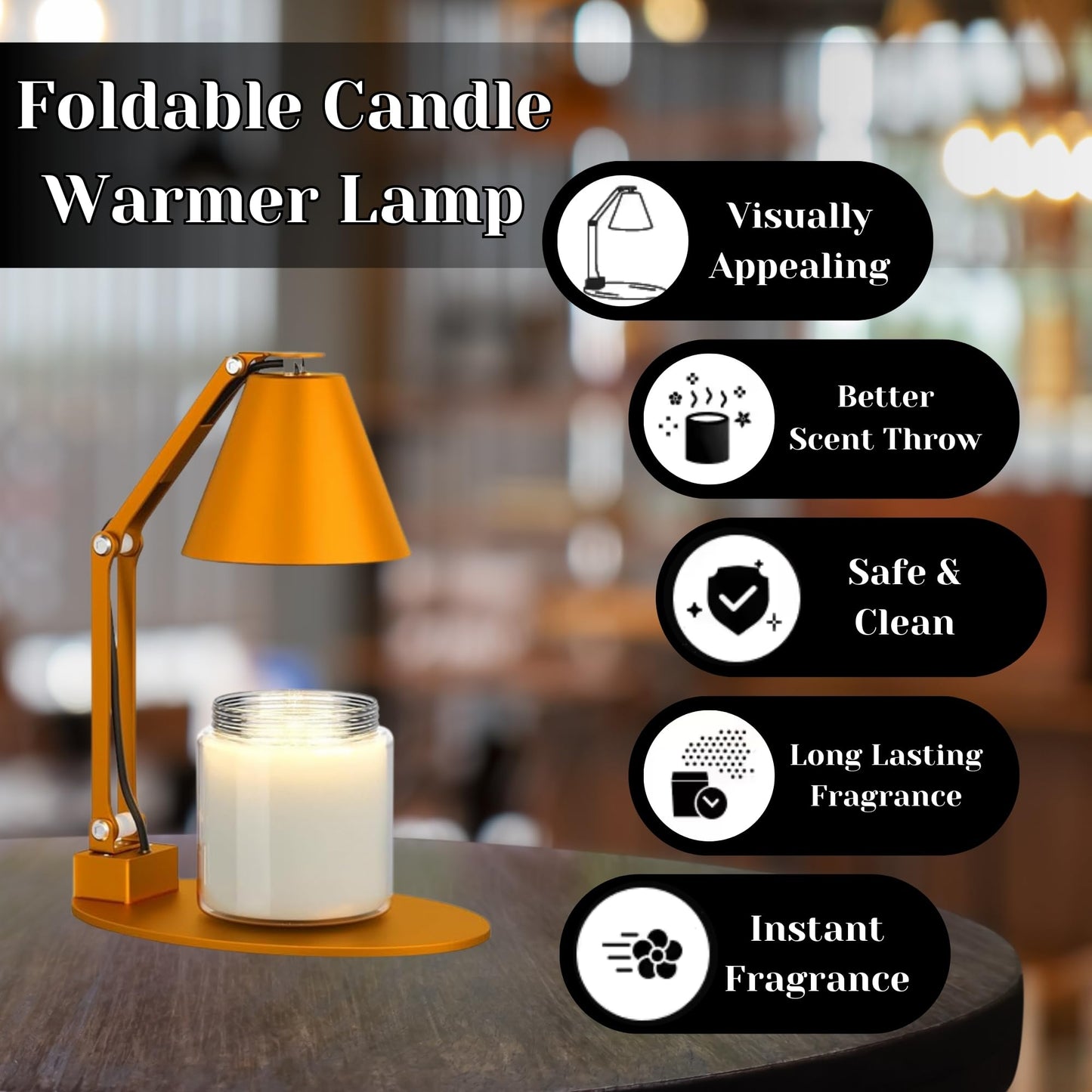 NOVIC YARD Adjustable Candle Warmer Lamp with Timer & Light Dimmer to extend Scented Candle Life – Wax Melt Warmer with 2 Bulbs – Adjustable Height Ultra-Elegant Wax Melter Candle Lamp Warmer – Golden