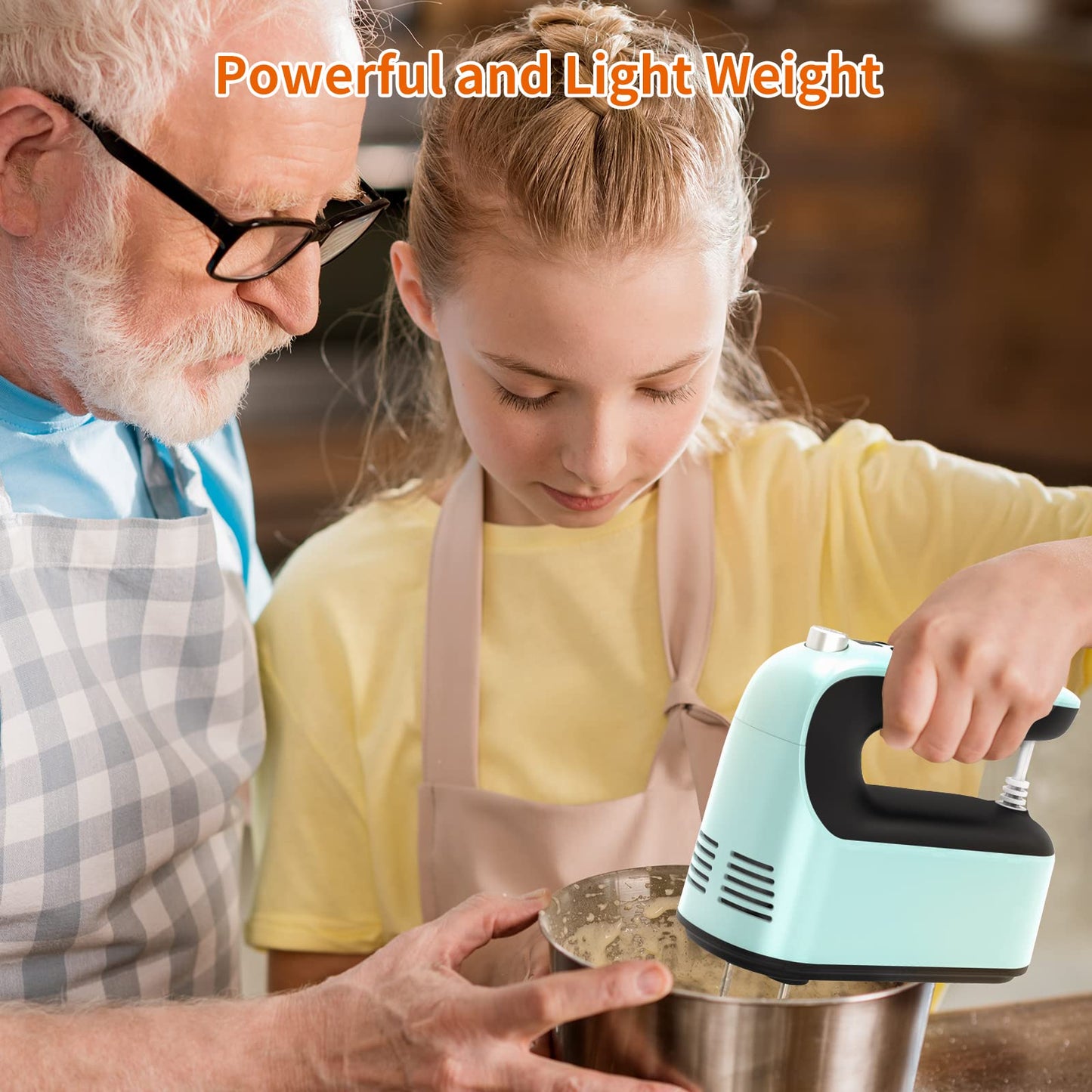 Yomelo 9-Speed Digital Hand Mixer Electric, 400W Powerful DC Motor, Baking Mixer Handheld with Snap-On Storage Case, Touch Button, Turbo Boost, Dough Hooks, Whisk (Ice Blue)