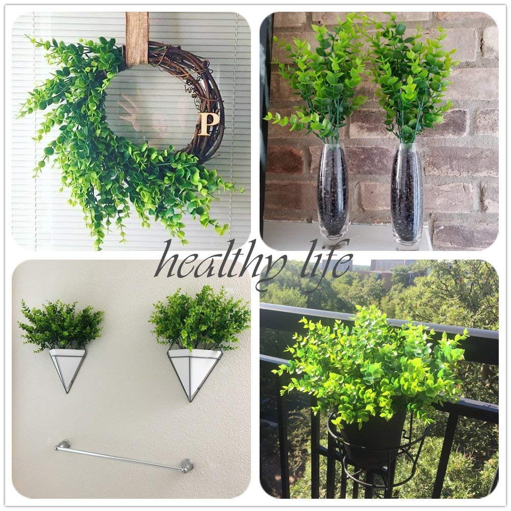 CATTREE Artificial Shrubs Bushes, Plastic Eucalyptus Leaves Fake Green Plants Wedding Indoor Outdoor Home Garden Verandah Kitchen Office Table Centerpieces Arrangements Christmas Decoration 6 pcs