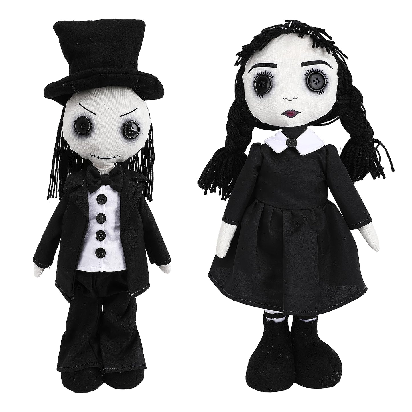 YYPLIAN Creepy Rag Dolls, 2 Pack Boy & Girl Scary Toy Figures, Halloween Gothic Soft Doll Decoration for Desktop Shelf Home Party Props - 20IN