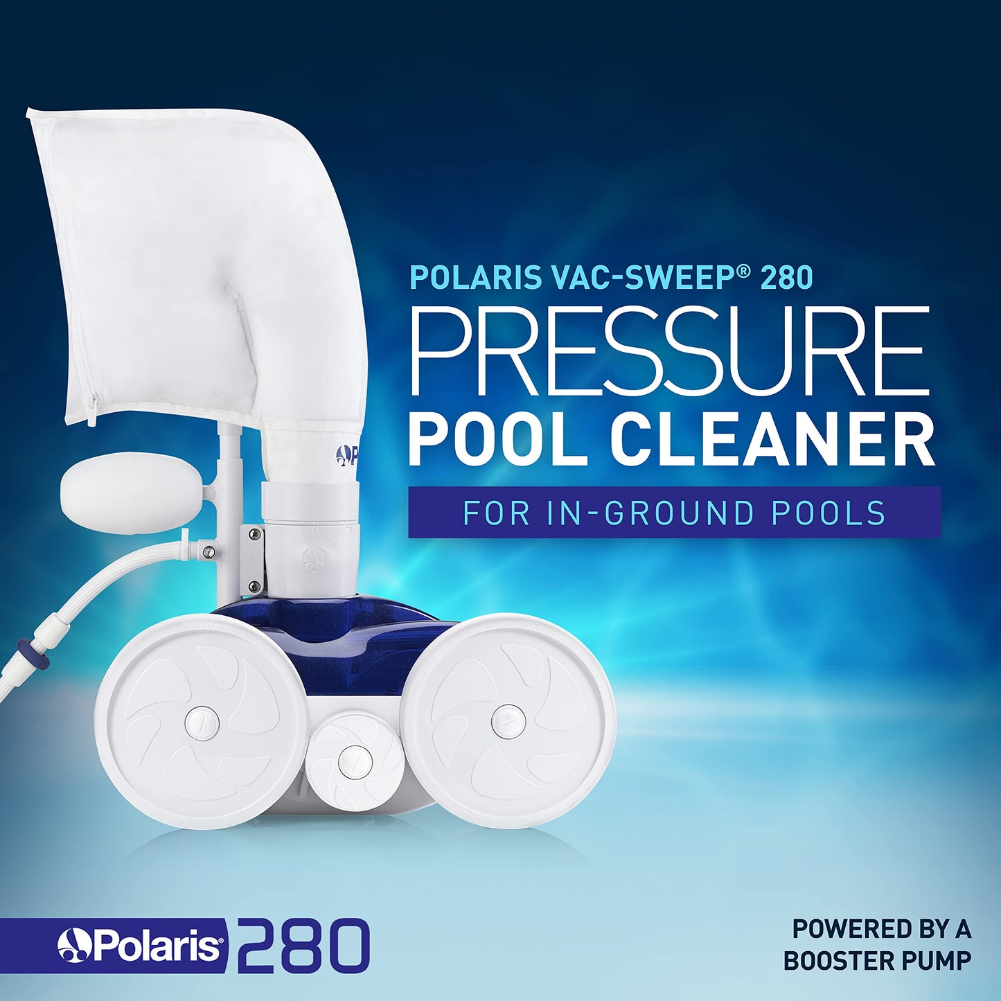 Polaris Vac-Sweep 280 Pressure-Side In-ground Pool Cleaner, Double Venturi Jet Powered, 31ft of Hose with an All Purpose Debris Bag