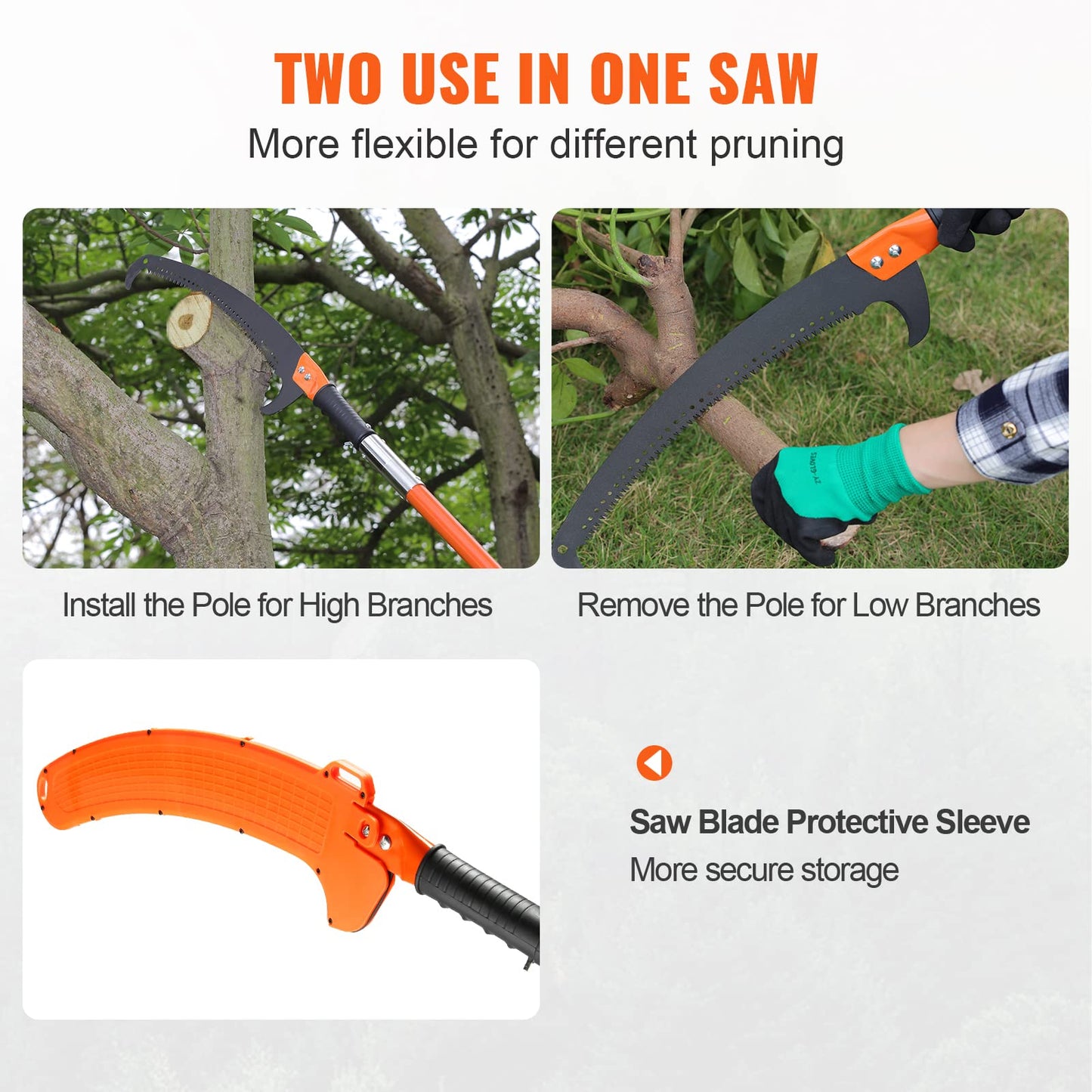 VEVOR Manual Pole Saw, 7.3-27 ft Extendable Tree Pruner, Sharp Steel Blade High Branches Trimming, Manual Branch Trimmer with Lightweight 8 Fiberglass Handles, for Pruning Palms and Shrubs