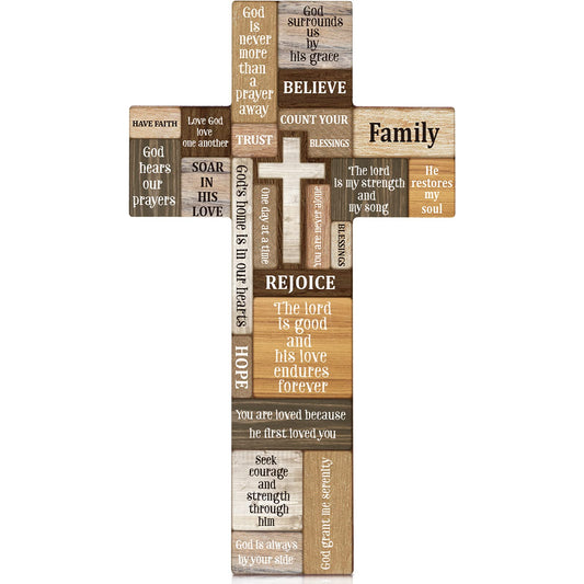 Jetec Christians Cross Wall Decor Faith Biblical Verse Wooden Crosses Table Centerpieces Farmhouse Wall Sign for Home Easter Party Indoor Outdoor Decorations 10.6 x 6.1 Inch (Classic Style)