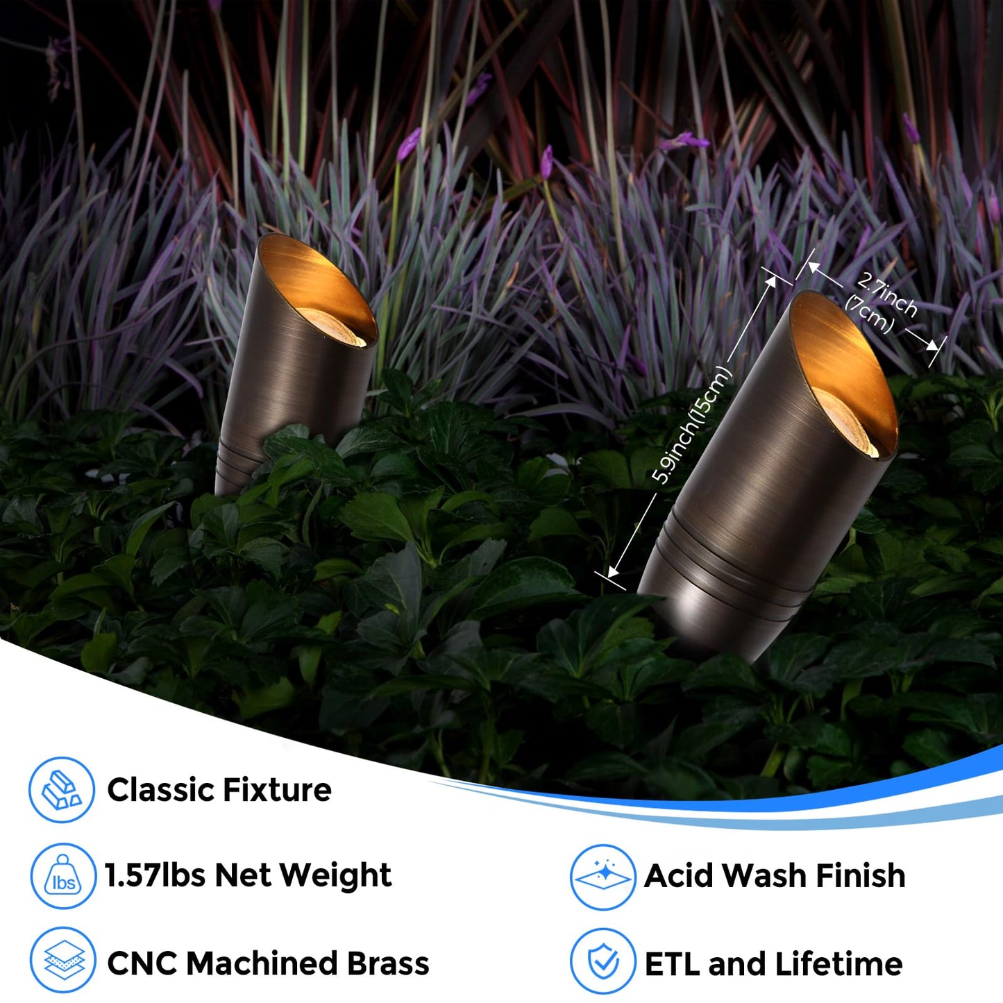 Gardencoin Solid Brass Landscape Spotlights, Heavy Duty 12V Outdoor LED Low Voltage Landscape Lighting, Bronze Yard Directional Uplights, Waterproof Landscape Fixture Without Bulb (Classic, 6pack)