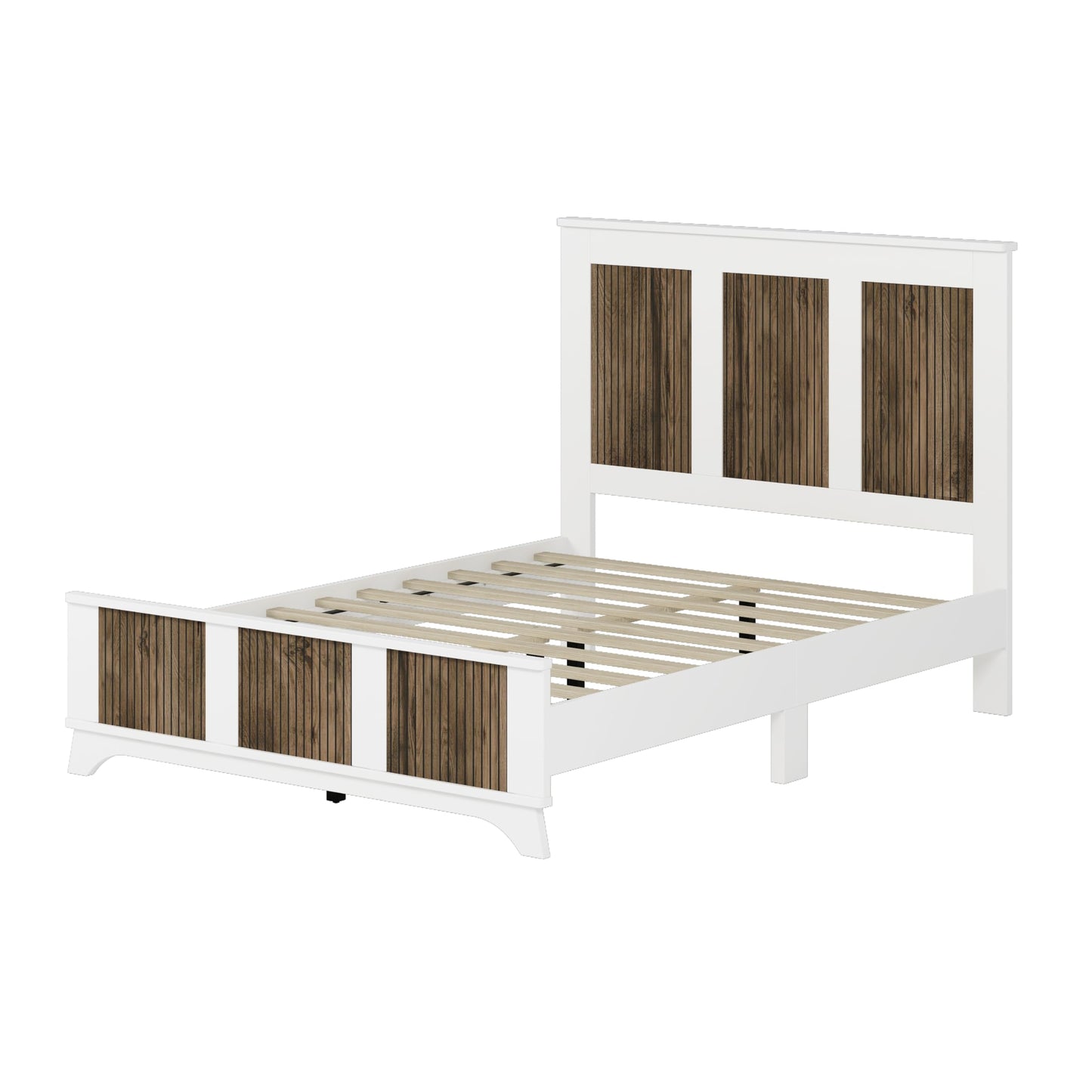 Harper & Bright Designs 4-Pieces Bedroom Sets, Full Size Platform Bed with 2 Nightstands and A 6-Drawer Dresser, Full Size Bedroom Set with Wooden Strip Decoration, White