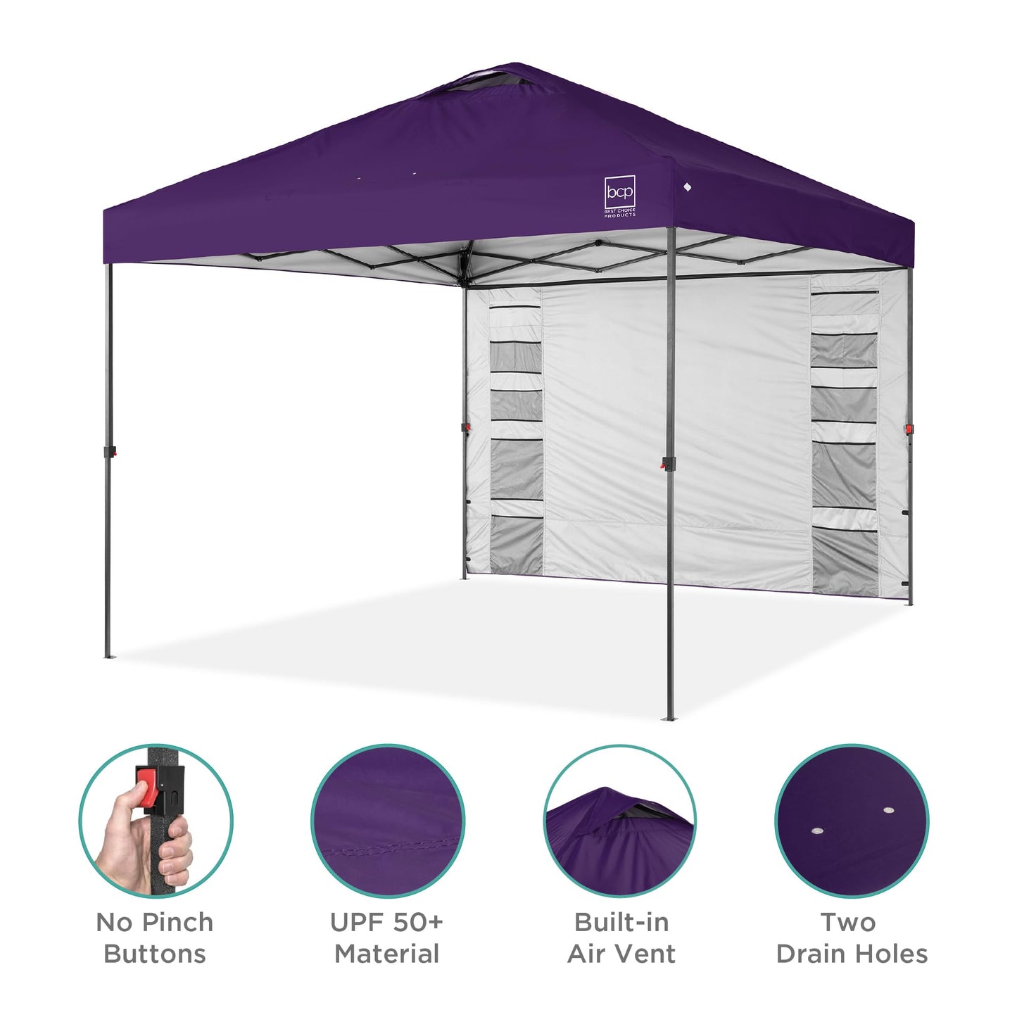 Best Choice Products 10x10ft Easy Pop Up Canopy w/Side Wall, 10 Pockets, Portable Carrying Case, 1-Button Setup, 4 Weight Bags - Amethyst Purple