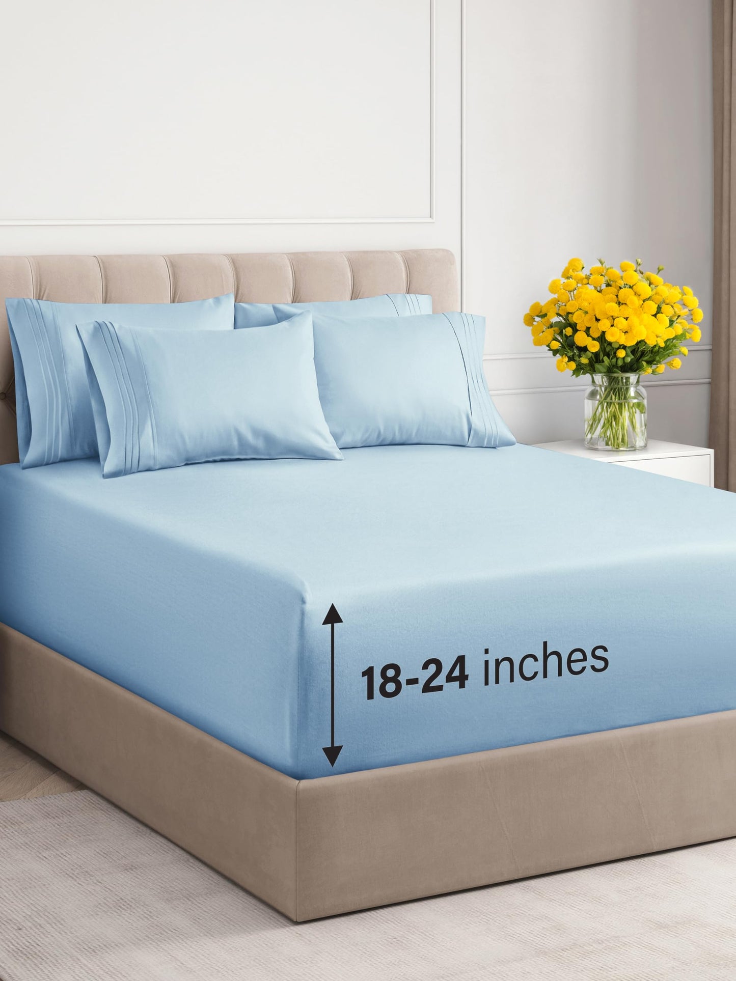 Extra Deep Cal King Sheet Set - 6 Piece Breathable & Cooling Sheets - Hotel Luxury Bed Sheets Set - Easy Fit - Soft, Wrinkle Free & Comfy Sheets Set - Light Blue Sheet Set w/Extra Deep Pockets
