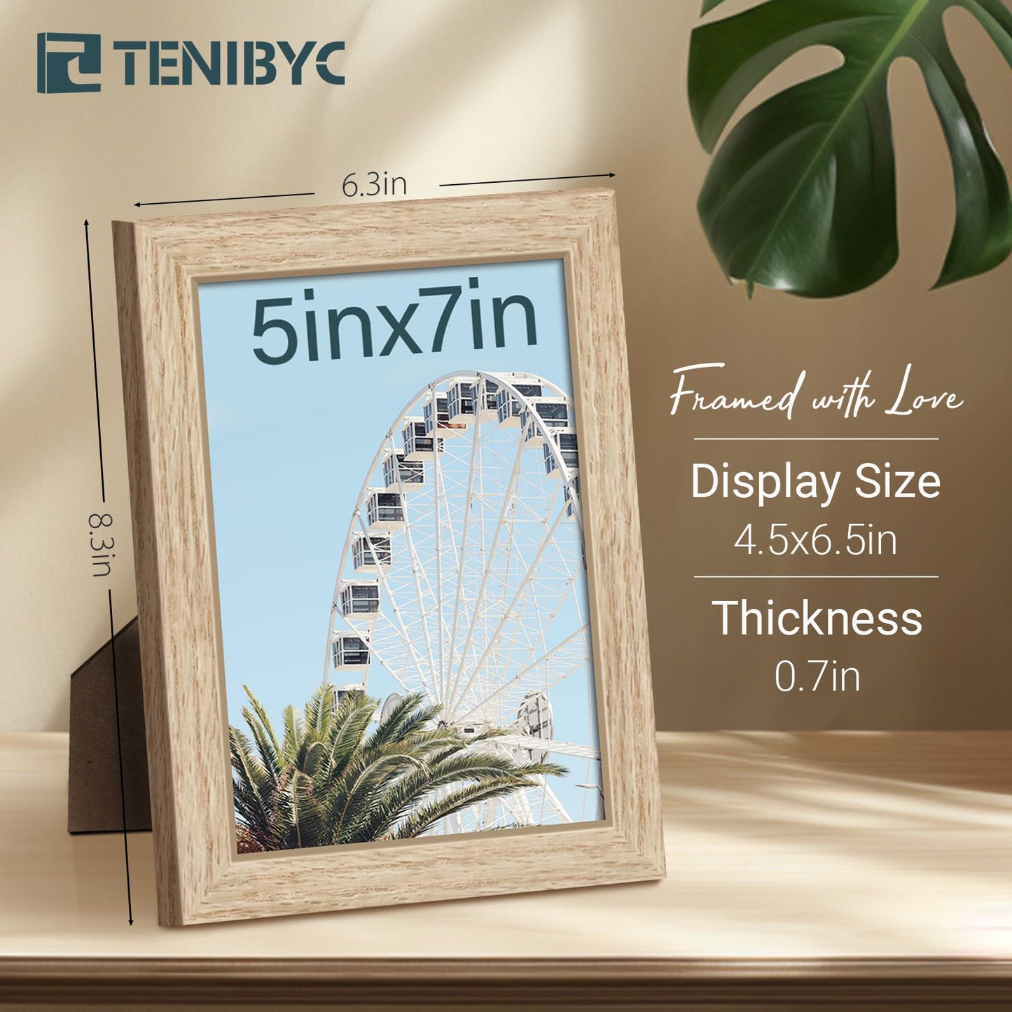 TENIBYC 5x7 Oak Picture Frame with HD Glass - 3pk, Natural Solid Wood Poster Frame, Wall Gallery Frame