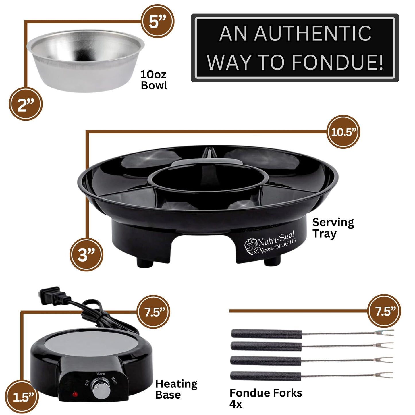 Dippin' Delights Premium Fondue Pot Electric Set - Perfect Chocolate Fondue Set for Parties, Gifting, and Date Night -Easy to Use & Clean - Detachable Tray w/4 Roasting Forks - Electric Fondue Pot Set