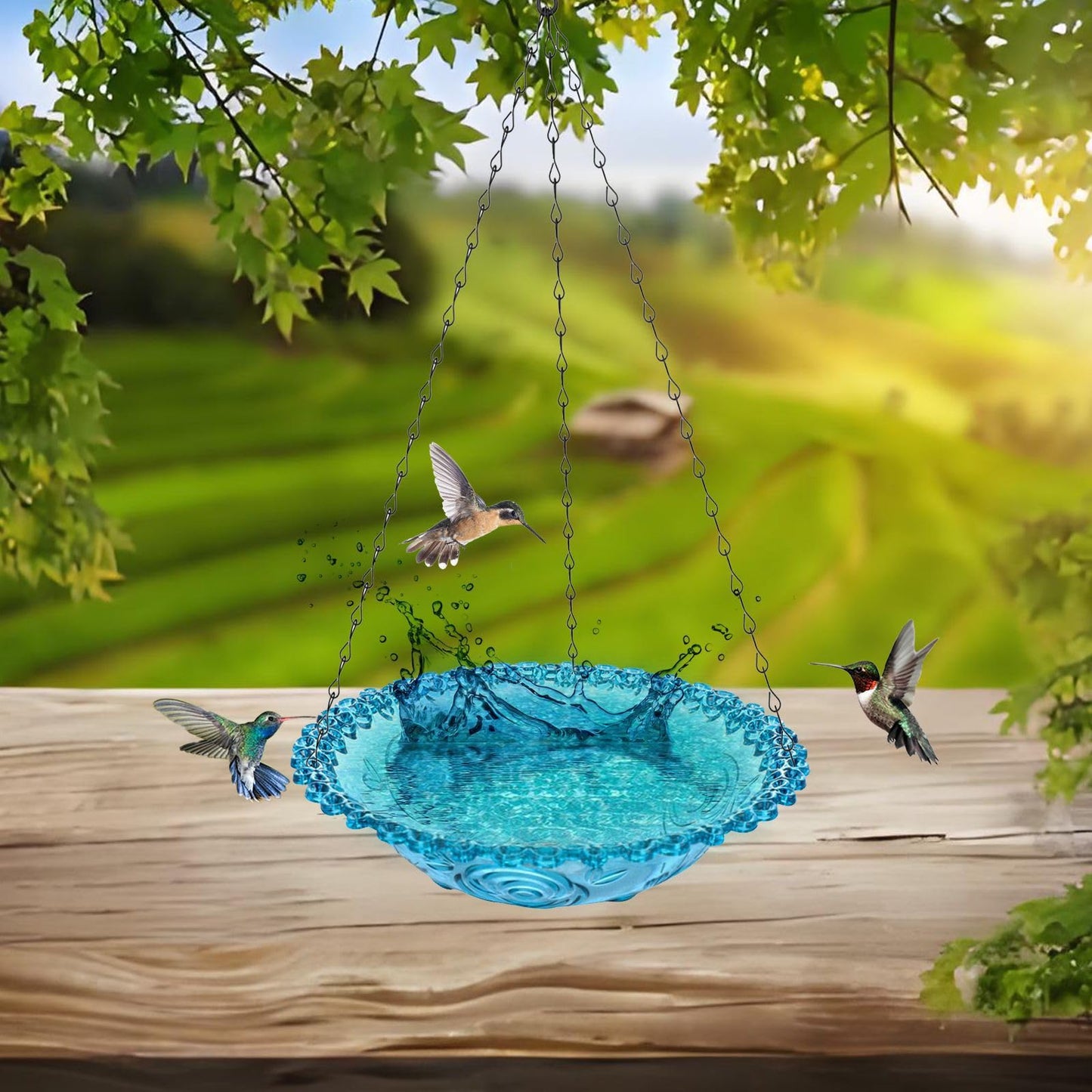 Copfeu Bird Bath for Outside, Hanging Bird Baths Bowl for Outdoors, Bird Feeders for Outdoors Hanging, for Garden Backyard Decor (Blue)