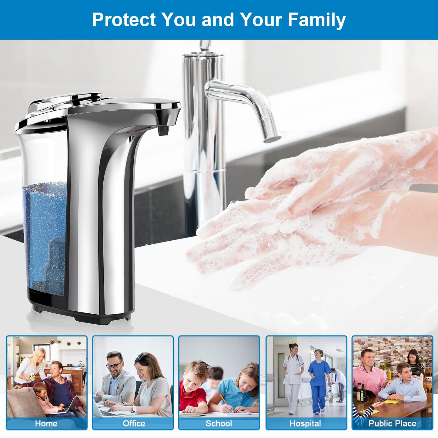 PZOTRUF Automatic Soap Dispenser, Touchless Dish Soap Dispenser 17oz/500ml with Infrared Sensor, 5 Adjustable Soap Levels, Liquid Hand Soap Dispenser