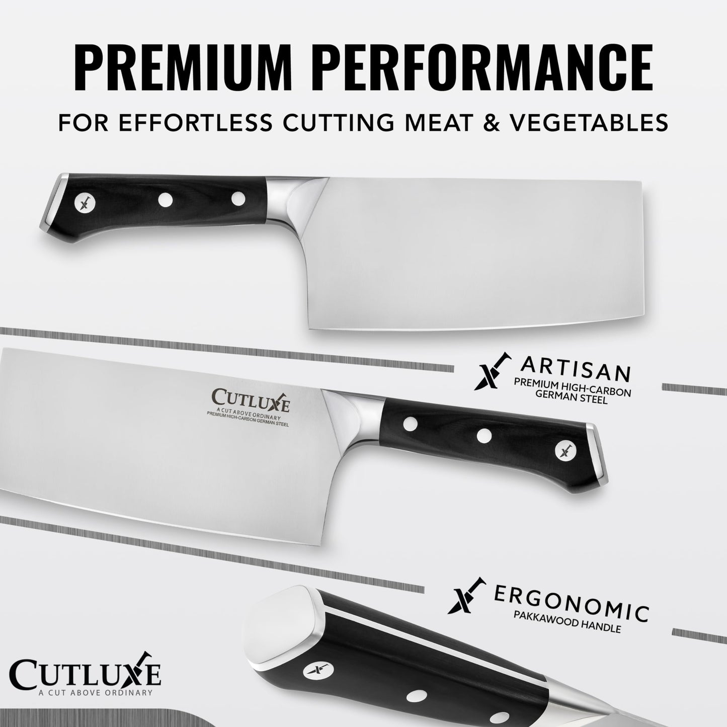 Cutluxe Cleaver Knife - 7" Meat Cleaver, Butcher Knife for Meat Cutting – German Steel Blade, Full Tang, Ergonomic Handle Design – Artisan Series