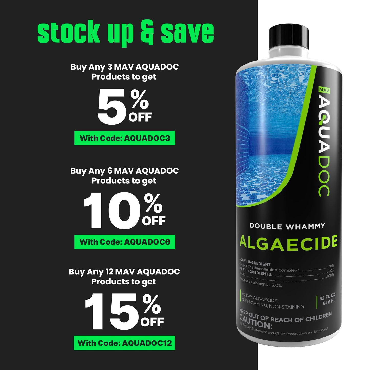 Copper Pool Algaecide for Swimming Pool - 90 Day Algaecide for Inground Pool to Prevent and Remove Pool Algae - Super Algaecide for Pool Opening - AquaDoc 32oz