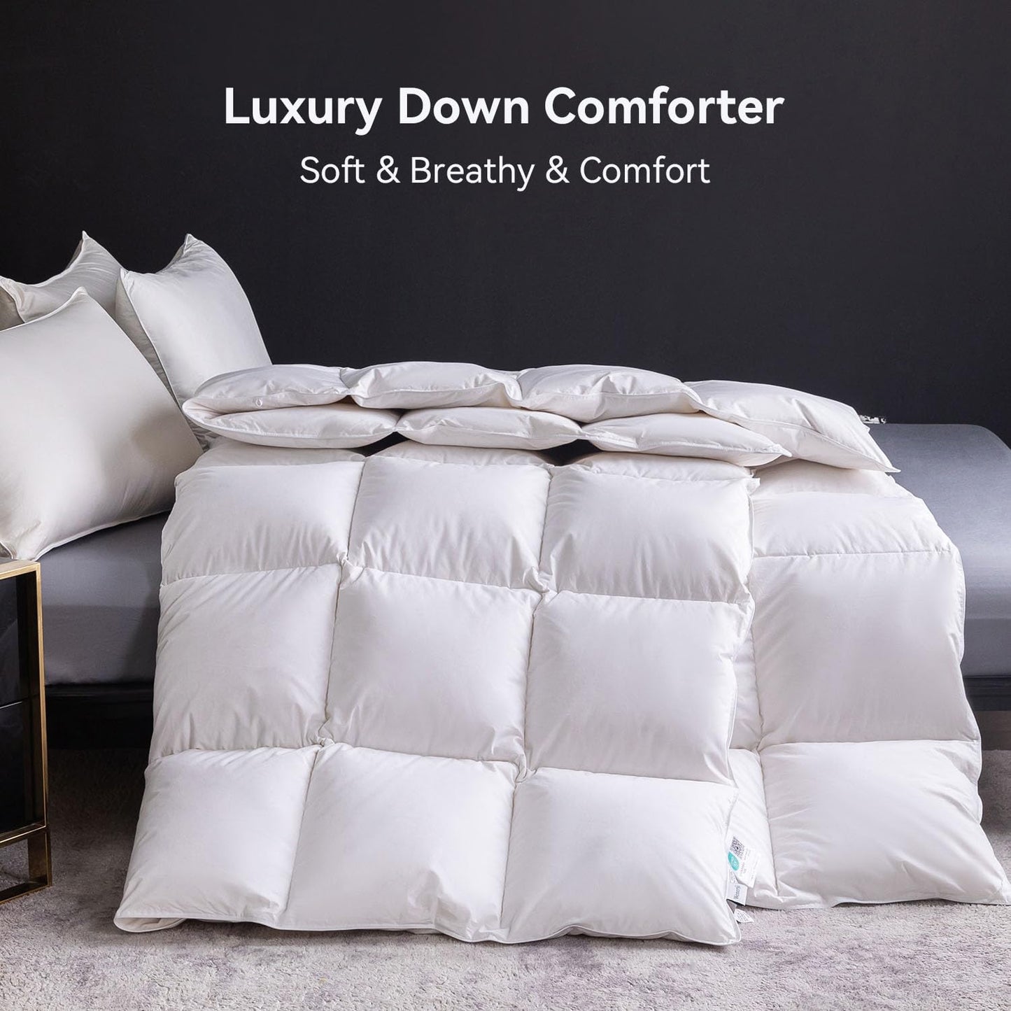 WENERSI Goose Feather Down Comforter Queen Size,Hotel Style Bedding Comforter,750+ Fill Power,1200TC,100% Organic Cotton Fabric,All Season White Duvet Insert with 8 Corner Tabs