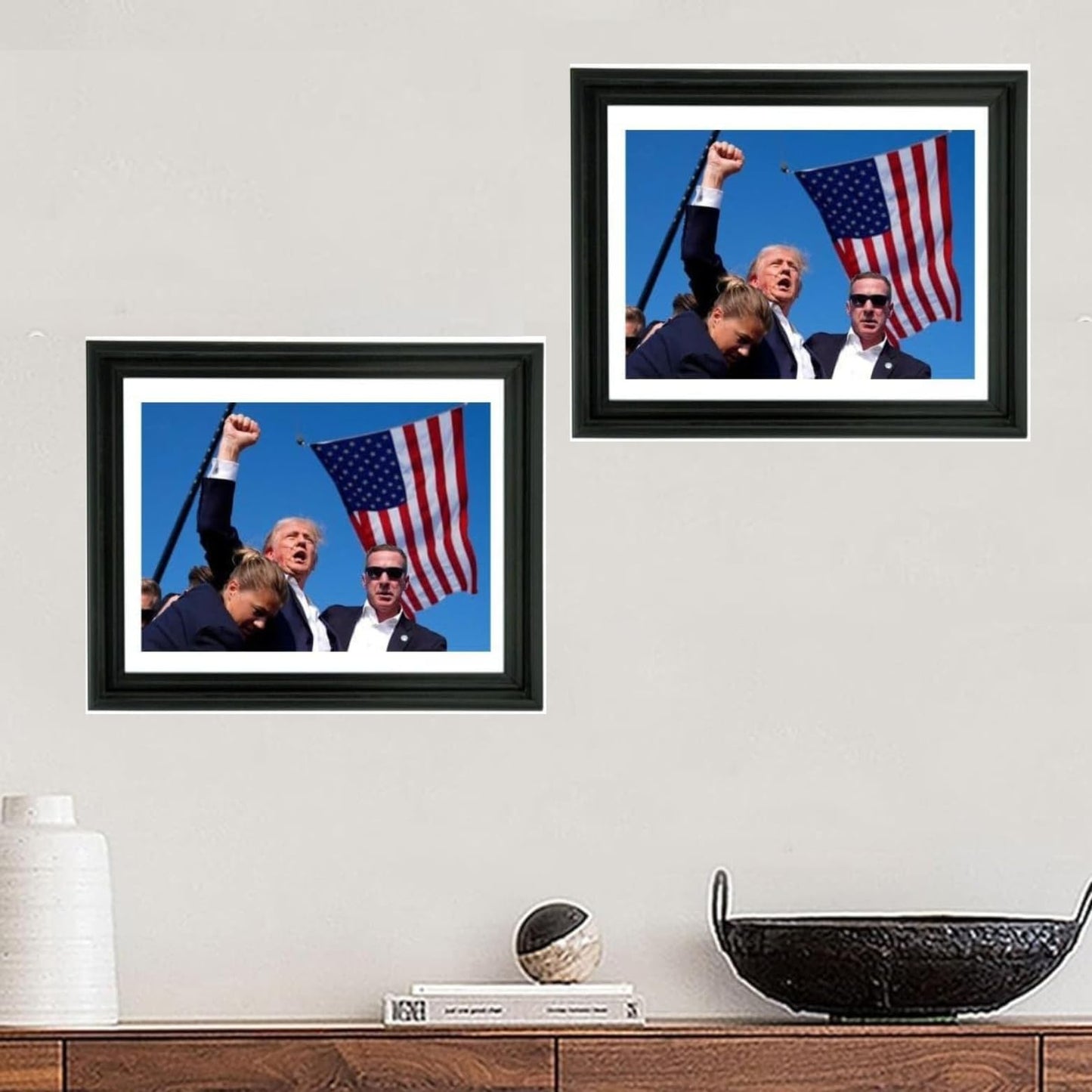 Generic Donald Trump Picture Frame,11"" x 8"", Donald Trump HD Photo, Donald Trump Wood Frame, Assasination Attempt, July 13,2024, Freedom Photo, USA, LIMITED EDITION., Black