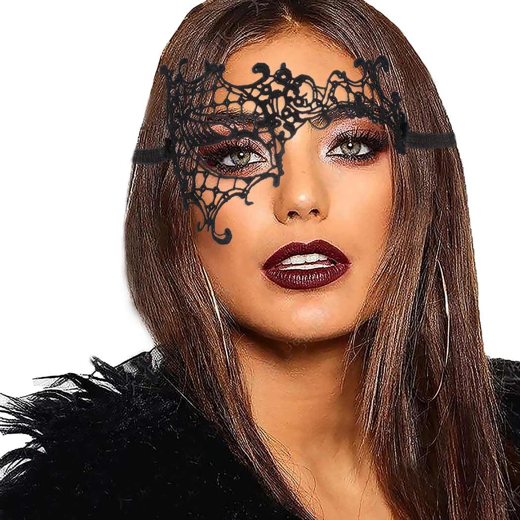 Bounzhi Sexy Masquerade Mask Venetian Lace Mask Fashion Party Eyemask Halloween Mask Ball Costume Accessory for Women (A)