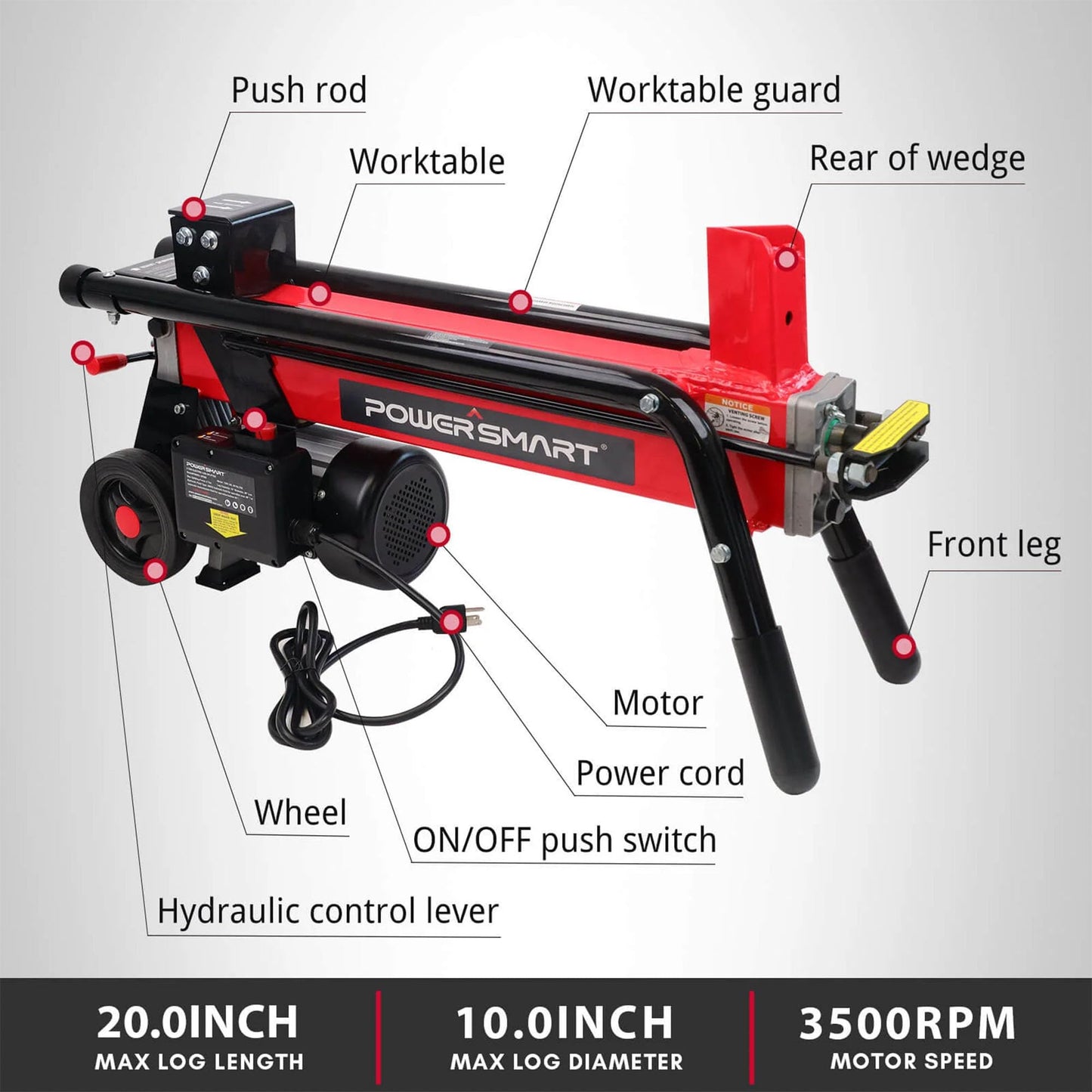 PowerSmart PS9006 Electric 6-Ton Log Splitter, Red