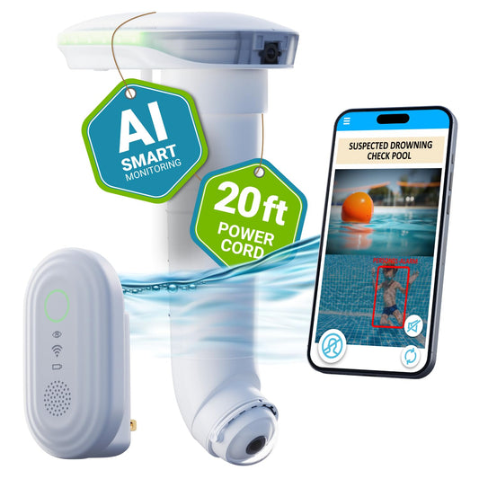 MYLO Smart AI Pool Alarm - Dual Camera - Underwater Drown Monitor System- Pool Alarms for Inground Pools & Above Ground Pools (20ft Power Cord)