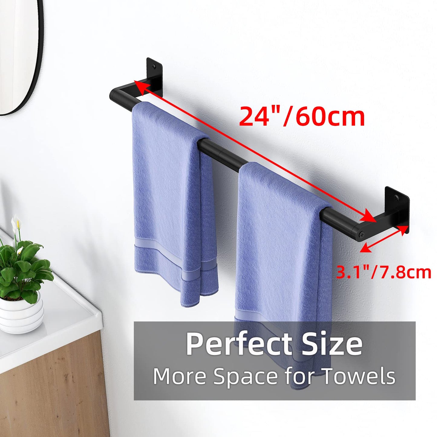 Bathroom Towel Bar, 24 Inch Towel Racks for Bathroom Wall Mounted, Heavy Duty Hand Towel Holder Organizer, Modern Home Decor Towel Rod, Matte Black Single Bar