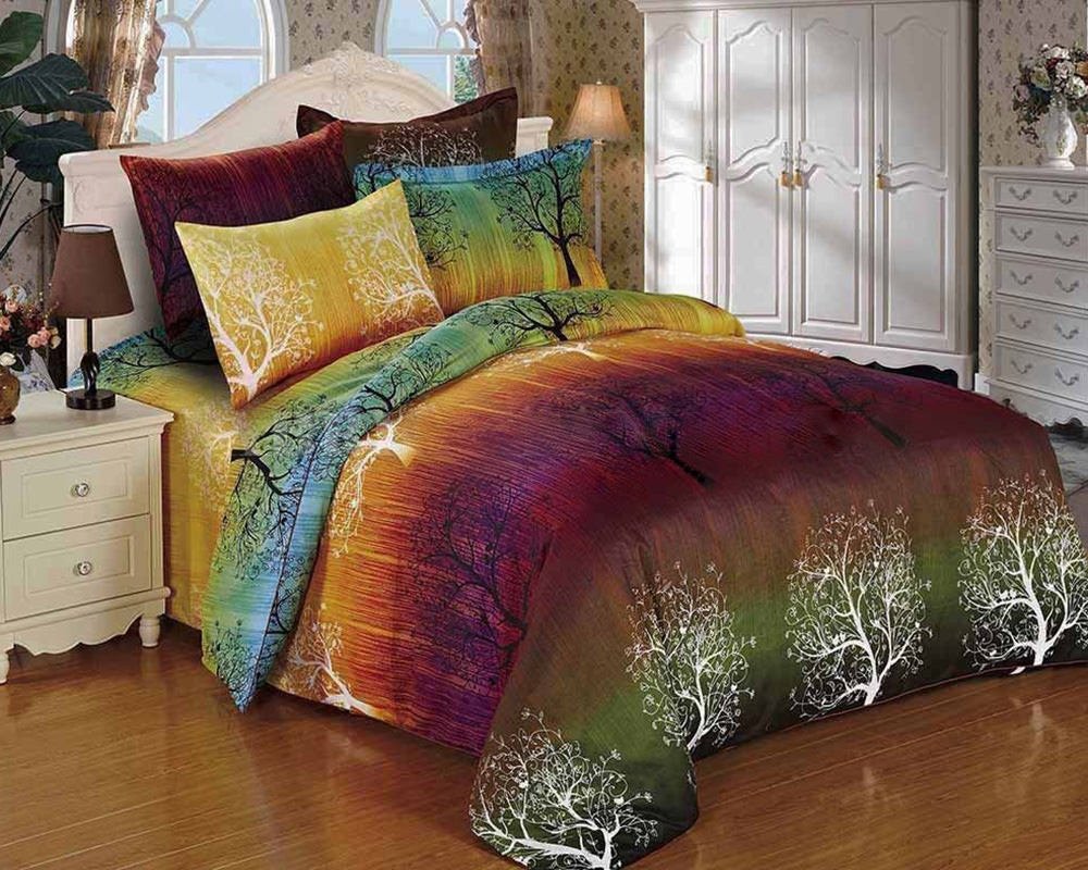 Swanson Beddings Rainbow Tree 2pc Duvet Bedding Set: Duvet Cover and One Pillow Sham (TwinXL)