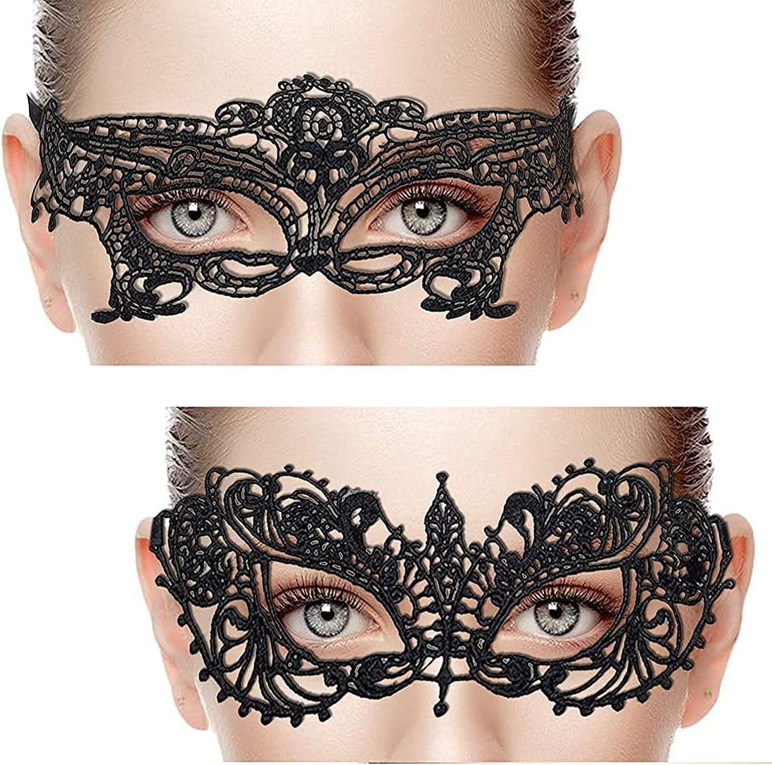 IVYRISE Black Lace Eye Mask for Women, 6Sets Sexy Masquerades Lace Eye Mask Venetian Lace Costume Decoration Party Ball Lingerie Cosplay Carnival Prom Eye-mask Accessories, Large