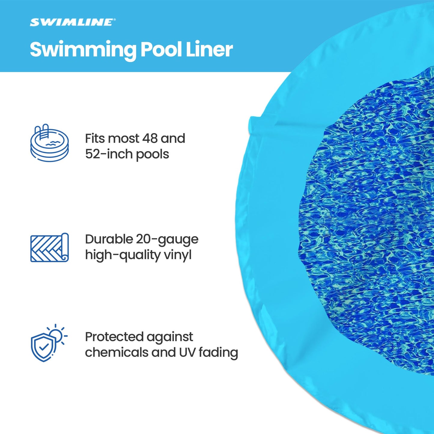 Swimline 15 Foot Durable Stylish Easy Installation Long Lasting Wall Overlap Liner for Round Above Ground Swimming Pool, Swirl Blue