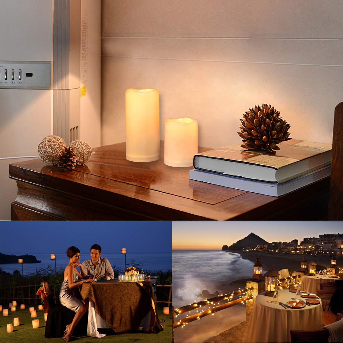 Enido Flameless Candles, LED Candles Outdoor Waterproof Candles(D: 3" x H: 4" 5" 6") Battery Operated Plastic Pack of 9 Pillar