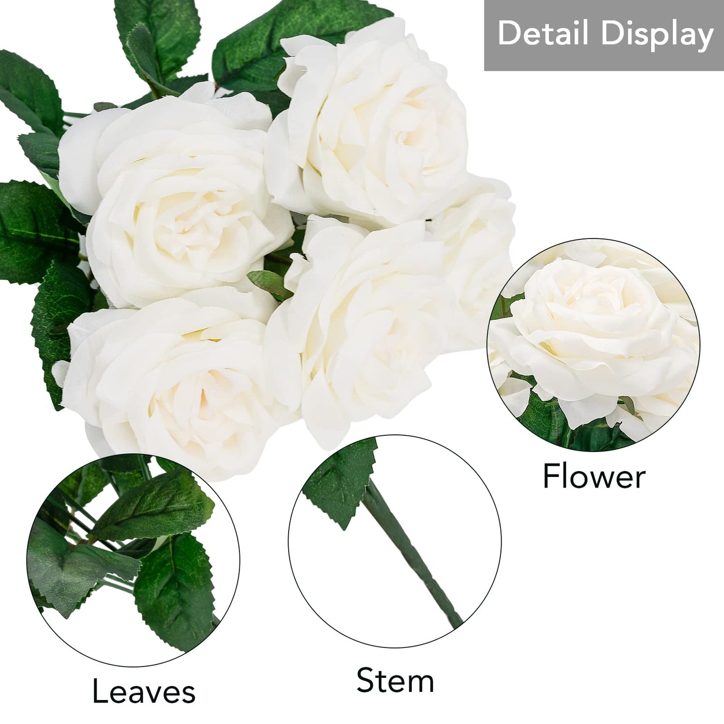 Softflame Artificial/Fake/Faux Flowers - Rose Bunch White Color, Pack of 6, Totally 42 Heads, for Wedding, Home, Party, Restaurant